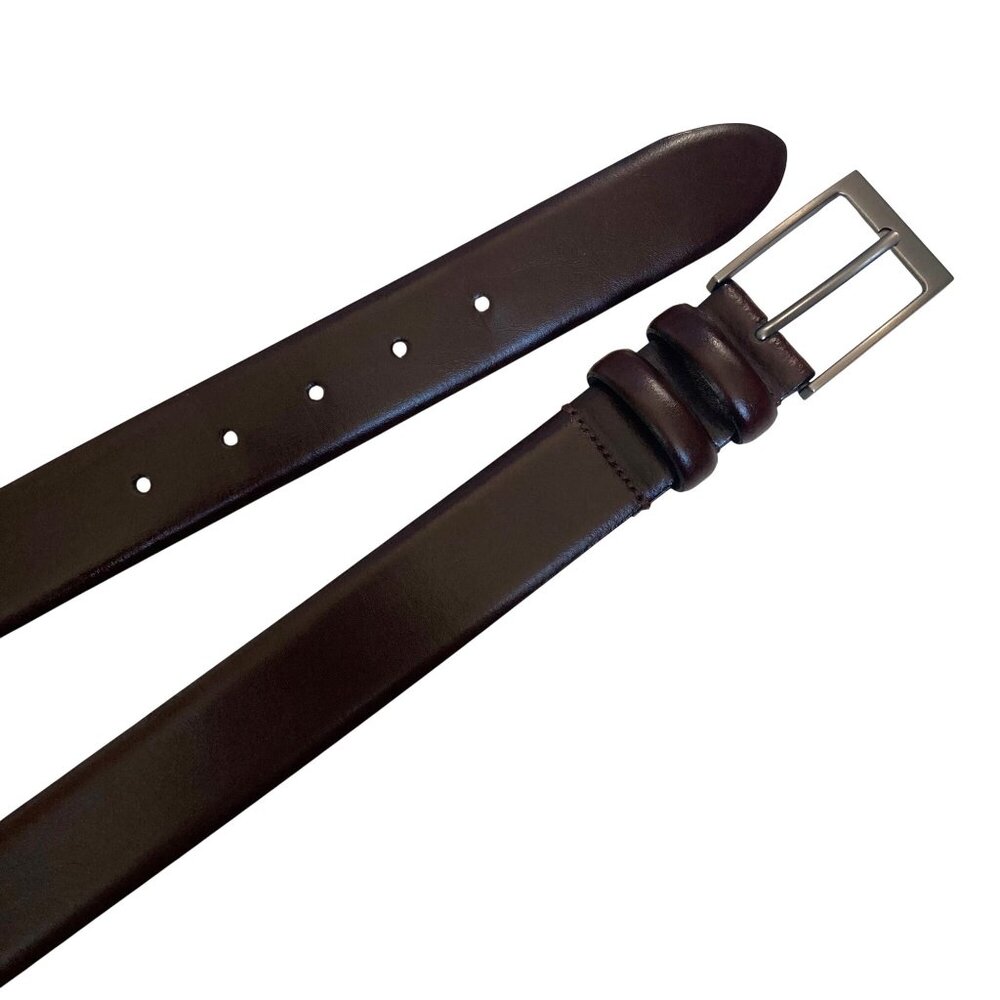 Jos A Bank Brown Leather Dress Belt Mens 34 Brushed Nickel Buckle Made In Italy - Picture 3 of 9